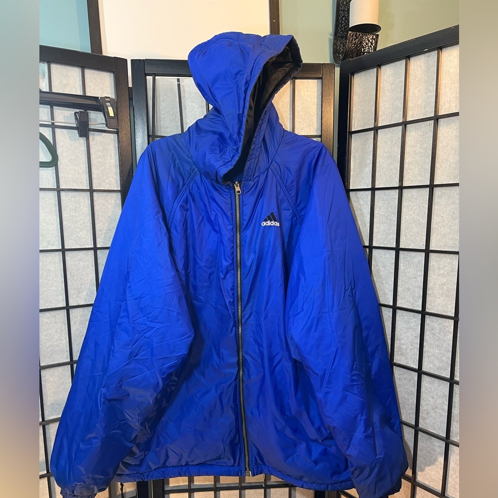 Vintage Adidas Blue Reversible Windbreaker Zip Up Puffer Jacket Size L